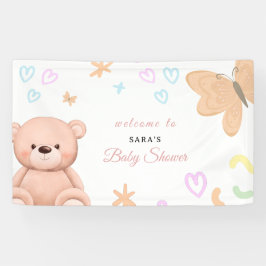 カートゥーン テディベア パステル 女の子 ベビーシャワー ウェルカム 横断幕