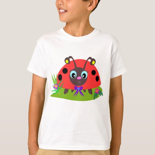 カートゥーン・テントウムシとリボンとお花 Tシャツ (正面)