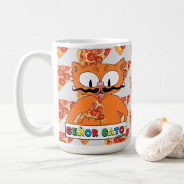 カートゥーン・ヒゲ猫 セニョール・ガト ピザ好き 大 コーヒーマグカップ