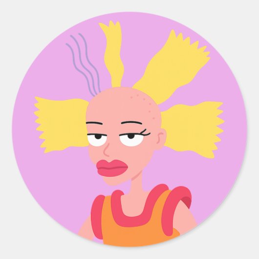 カートゥーン「ヘアゴワゴワの日」ステッカー ラウンドシール (正面)