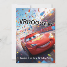 カートゥーン レースカー 誕生日パーティー招待状