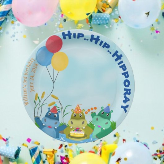 カートゥー祝カバの誕生日 ペーパープレート