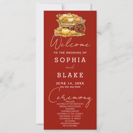カートオブパンプキンス秋さくらんぼレッド結婚式 プログラム (正面)