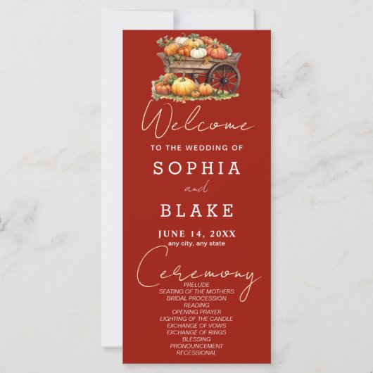 カートオブパンプキンス秋さくらんぼレッド結婚式 プログラム (正面)