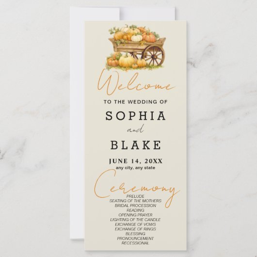 カートオブパンプキンス秋アッシュホワイト結婚式 プログラム (正面)