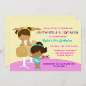 カートホイールとカップケーキの体操誕生パーティー 招待状 (正面/裏面)