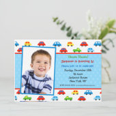 カートラックの写真誕生日パーティーの招待ボーイ 招待状 (スタンド正面)