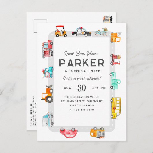 カートラック通りキッズトランスポート誕生日 ポストカード (正面/裏面)