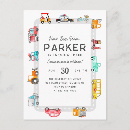 カートラック通りキッズトランスポート誕生日 ポストカード (正面)