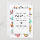 カートラック通りキッズトランスポート誕生日 招待状 (正面)