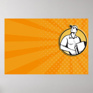 カートン付き荷物押し台車レトロ ポスター