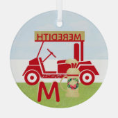 カート魅力的カラフルレッド金ゴールド名モノグラム ガラスオーナメント (裏面)