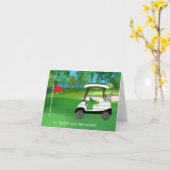 カート、ビール、ホットドッグ付きハッピーバースデーゴルフ カード (黄色い花)