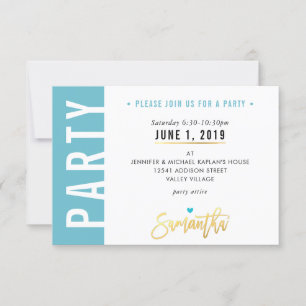 カードかわいい青緑の白いハートの金ゴールドをパーティを楽しんで下さい 出欠カード