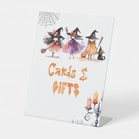 カードとギフトかわいいハロウィーンウィッチ誕生日 台座サイン (正面)