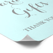 カードとギフトがピンクの水色の花を青にサイン ポスター (角)