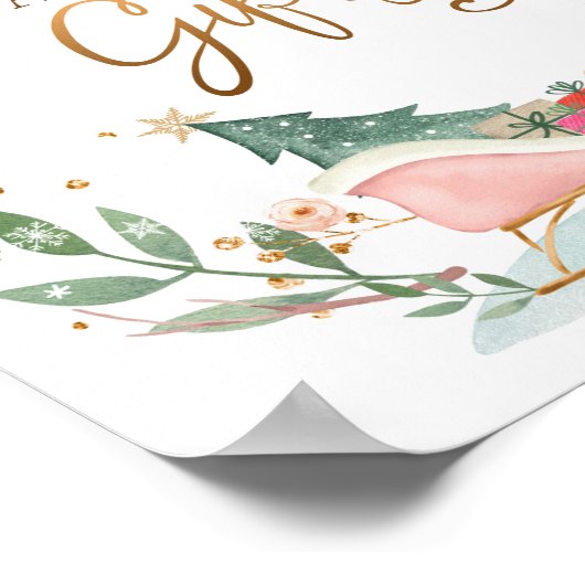 カードとギフトそり冬の女の子の誕生日のサイン ポスター (角)