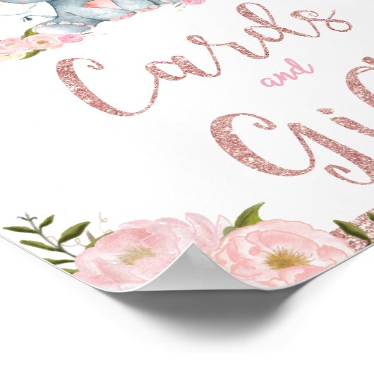 カードとギフトのサイン象誕生日赤ちゃんシャワー ポスター (角)