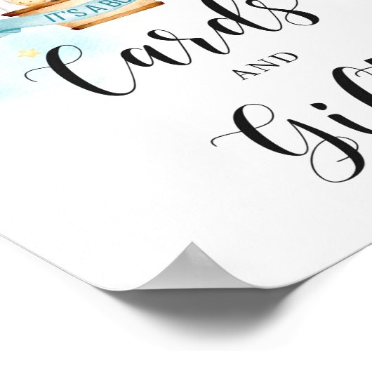 カードとギフトのサイン赤ちゃんシャワー熱気球 ポスター (角)