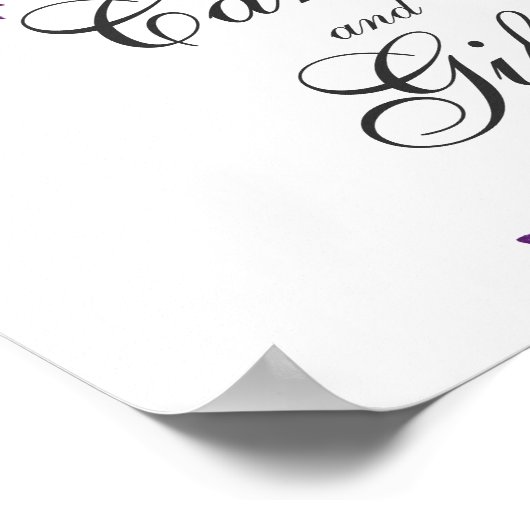 カードとギフトのサイン。ピンクと紫結婚の ポスター (角)