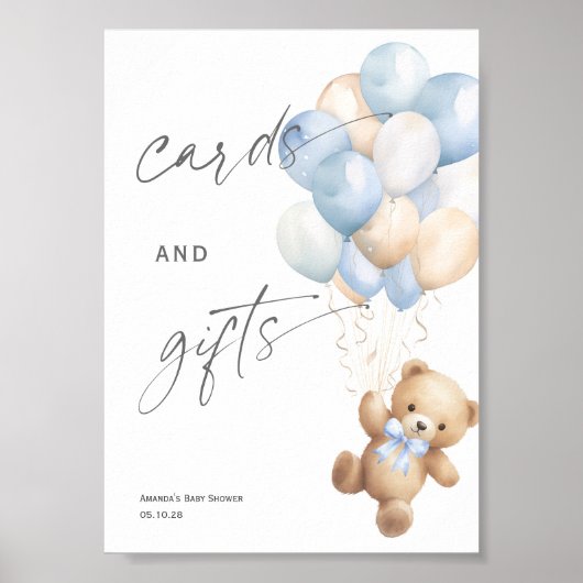 カードとギフトのサイン、青Bearly waitテーマのサイン ポスター (正面)