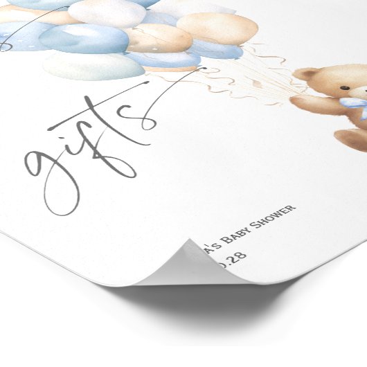 カードとギフトのサイン、青Bearly waitテーマのサイン ポスター (角)