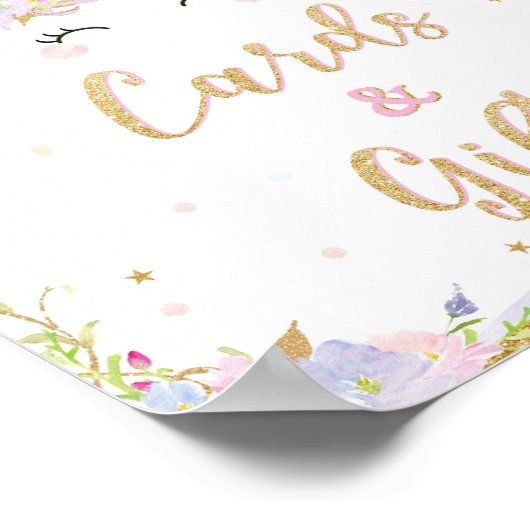 カードとギフトのサインUnicorn誕生日赤ちゃんシャワー ポスター (角)