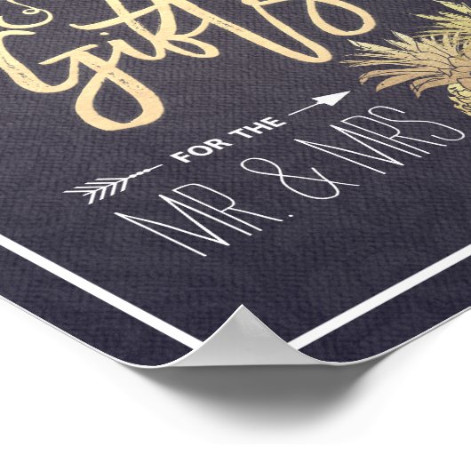 カードとギフトの結婚サイン金ゴールドパインモダンリンゴ ポスター (角)