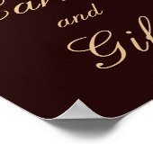 カードとギフトの結婚ヴィンテージ金ゴールドバーガンディ標識 ポスター (角)