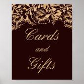 カードとギフトの結婚ヴィンテージ金ゴールドバーガンディ標識 ポスター (正面)