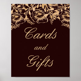 カードとギフトの結婚ヴィンテージ金ゴールドバーガンディ標識 ポスター