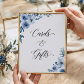 カードとギフトはボヘミアンほこりっぽいブルーのフローラ ポスター