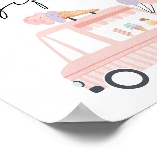 カードとギフトアイスクリームトラックピンクガール誕生日 ポスター (角)