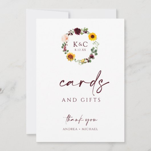 カードとギフトウェディングシャワーサインひまわり5x7 招待状 (正面)