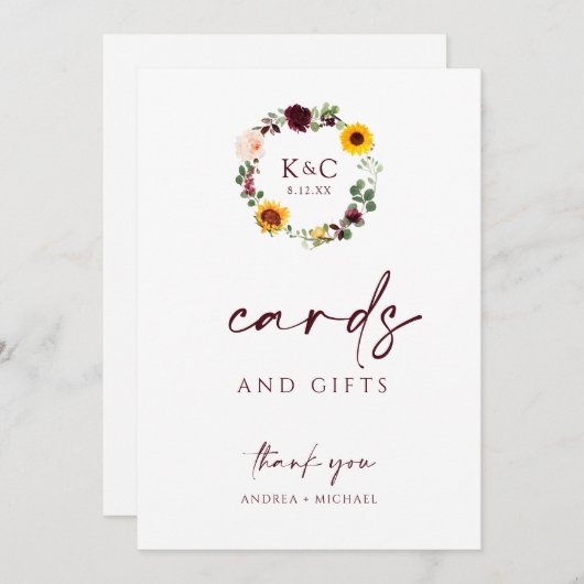 カードとギフトウェディングシャワーサインひまわり5x7 招待状 (正面/裏面)