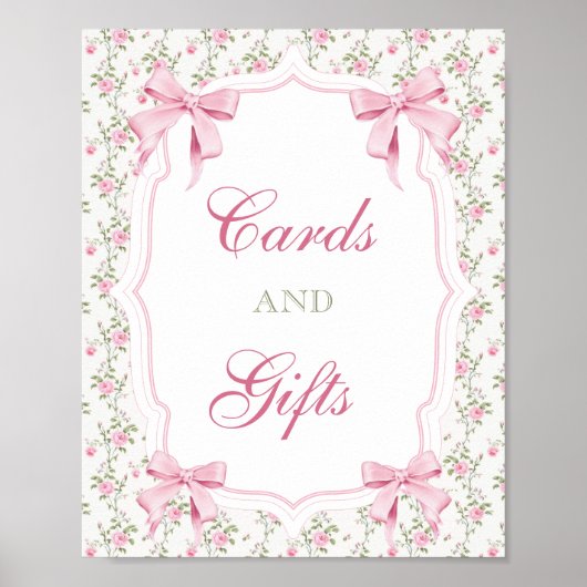 カードとギフトエレガントピンクコケット弓誕生日 ポスター (正面)