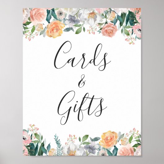 カードとギフトガーデン開花バラフローラ標識 ポスター (正面)