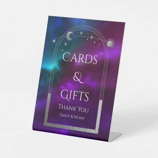 カードとギフトコズミックパープルティール(緑がかった色)サンムーン結婚ズ 台座サイン (正面)