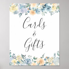 カードとギフトコーラルバニラブルーフローラサイン ポスター