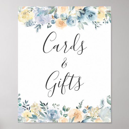 カードとギフトコーラルバニラブルーフローラサイン ポスター (正面)