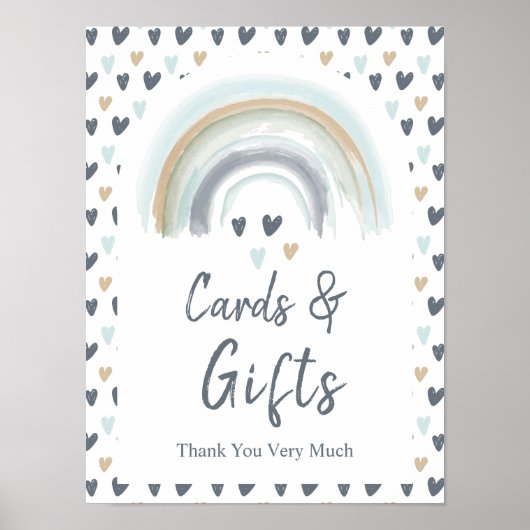 カードとギフトサイン赤ちゃんシャワーブルーレインボー ポスター (正面)