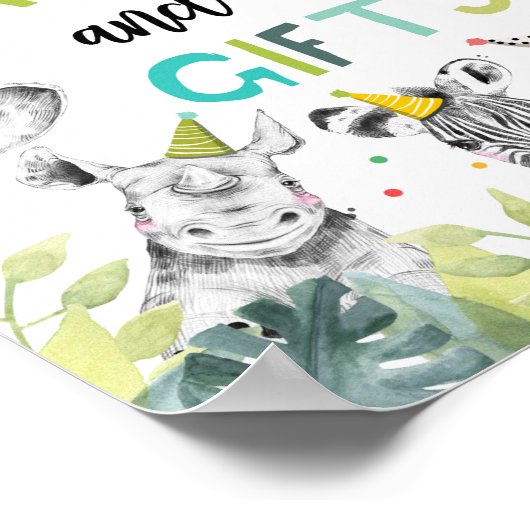 カードとギフトサファリパーティー動物誕生日のサイン ポスター (角)