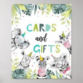 カードとギフトサファリパーティー動物誕生日のサイン ポスター