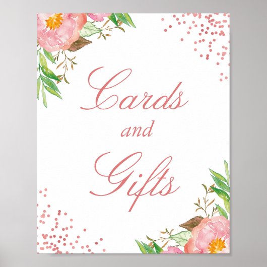 カードとギフトシックなフローラピンクローズ金ゴールド紙吹雪 ポスター (正面)