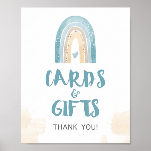 カードとギフトシャワーサインブルーボーホレインボー ポスター (正面)