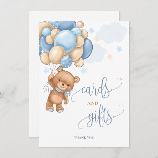 カードとギフトテディベアバルーン赤ちゃんシャワーのサイン 招待状 (正面/裏面)