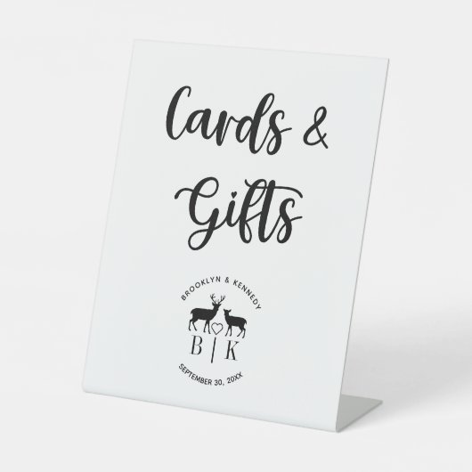 カードとギフトディアモノグラム素朴カントリー結婚式 台座サイン (正面)