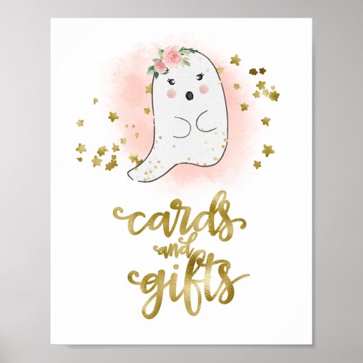 カードとギフトハロウィーンガールベビーシャワーのサイン ポスター (正面)