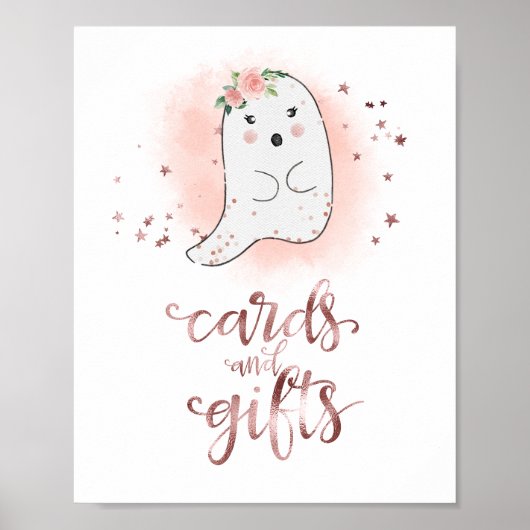 カードとギフトハロウィーンガールベビーシャワーのサイン ポスター (正面)