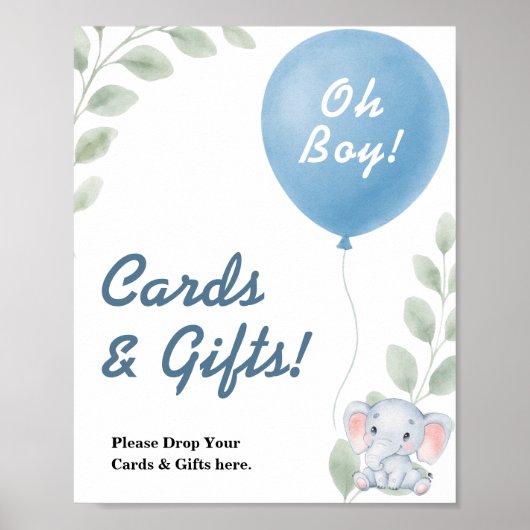カードとギフトバルーンエレファントベビーシャワーサイン ポスター (正面)